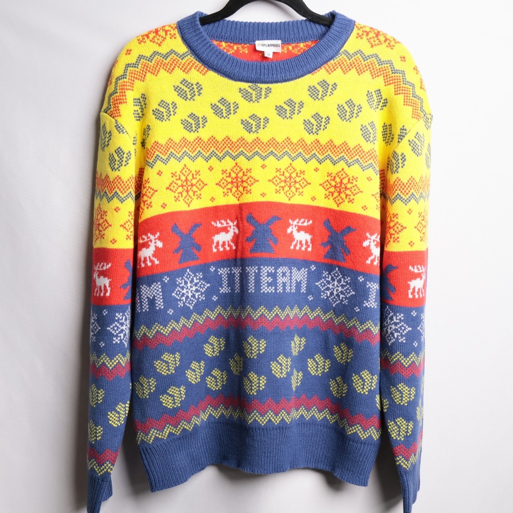 Dutch Bros Coffee FPS Apparel IT Team Ugly Christmas Sweater Mens‎ M Blue Yellow